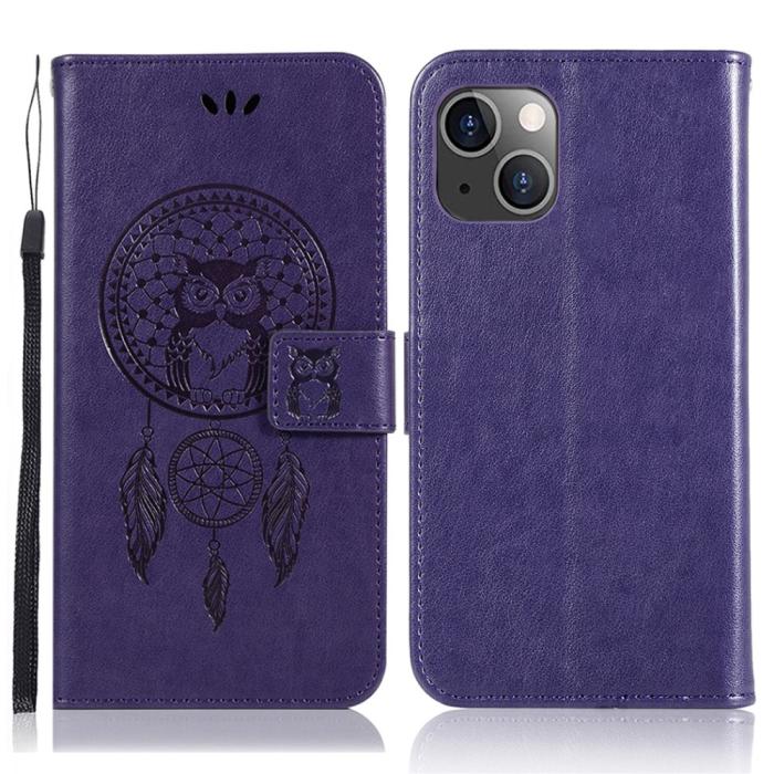 Bild 1, iPhone 13 Mini - Owl Dream Catcher Läder Fodral - Lila