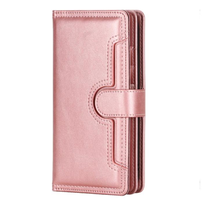 Bild 2, iPhone 13 Mini - Multifunktionellt Flerkort Läder Fodral - Roséguld