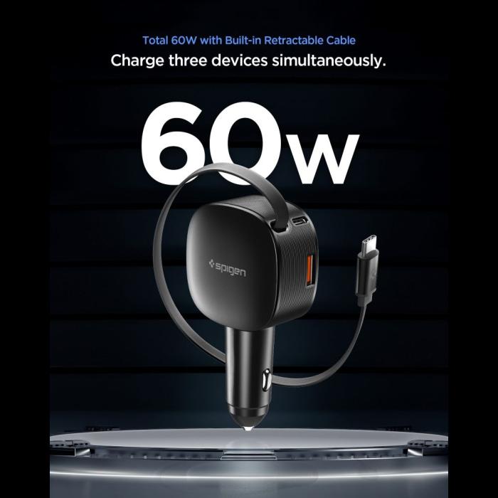 Bild 2, Spigen 60W USB-C / USB-A Billaddare Essentail Svart