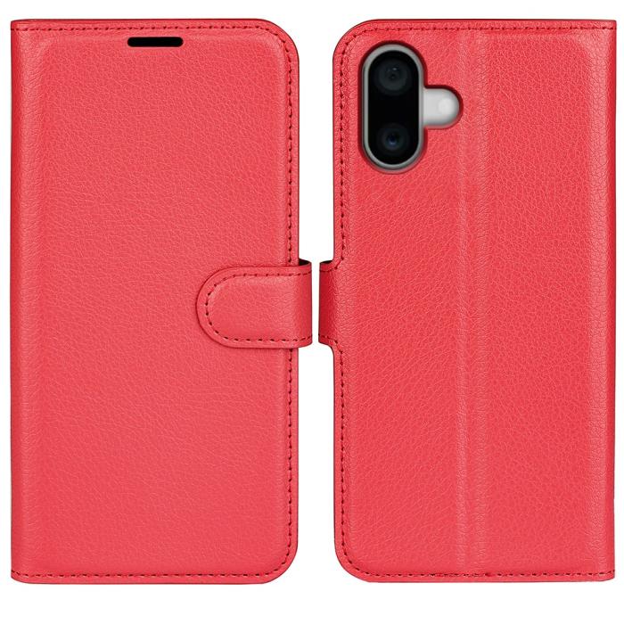 Bild 1, iPhone 16 Plus Fodral Litchi Läder Röd