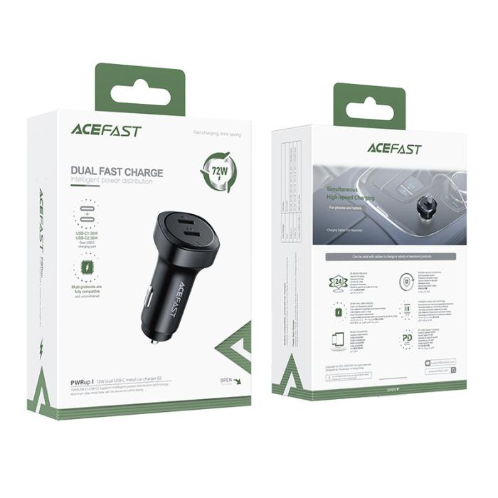 Bild 6, Acefast 72W PD PPS QC Billaddare 2x USB-C Svart