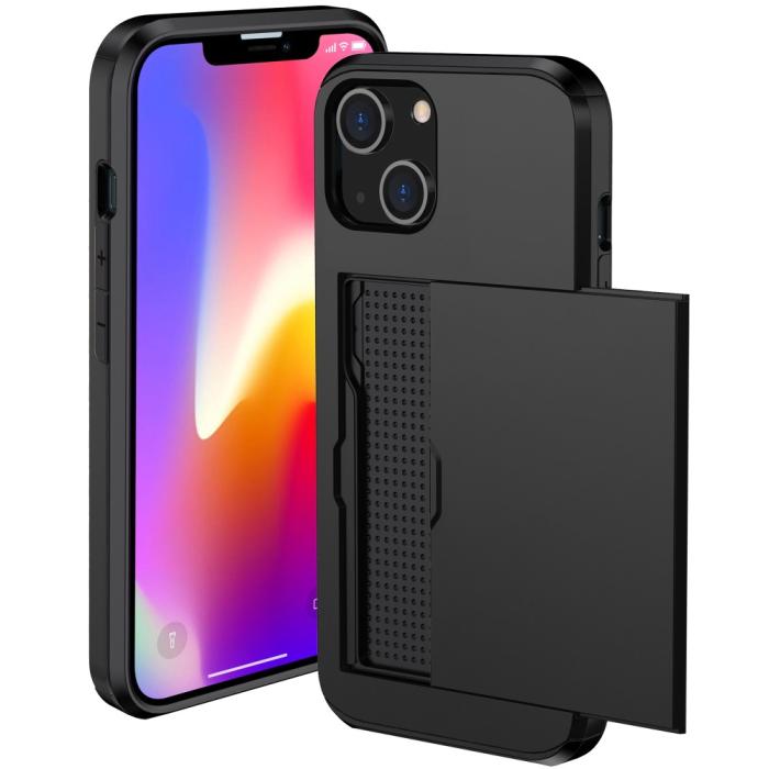 Bild 2, iPhone 15 Skal Hybrid Med Kortfack Svart