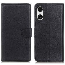 Sony Xperia 10 VI Litchi Läder Fodral Svart