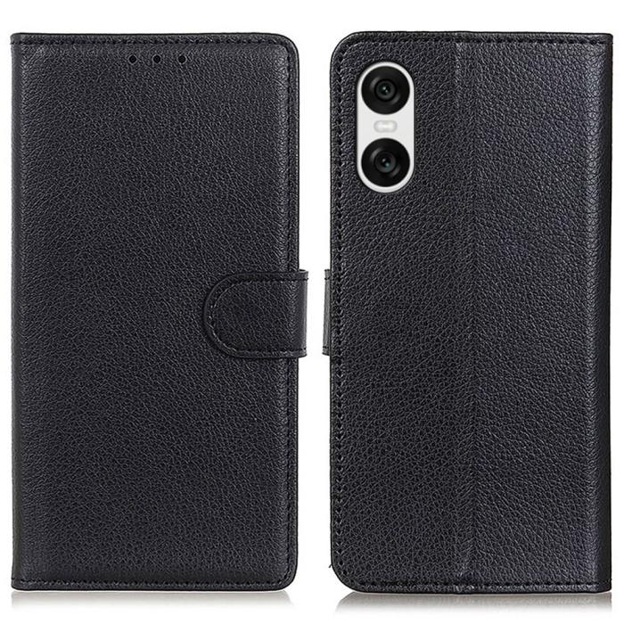 Bild 1, Sony Xperia 10 VI Litchi Läder Fodral Svart
