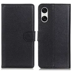 Sony Xperia 10 VI Litchi Läder Fodral Svart