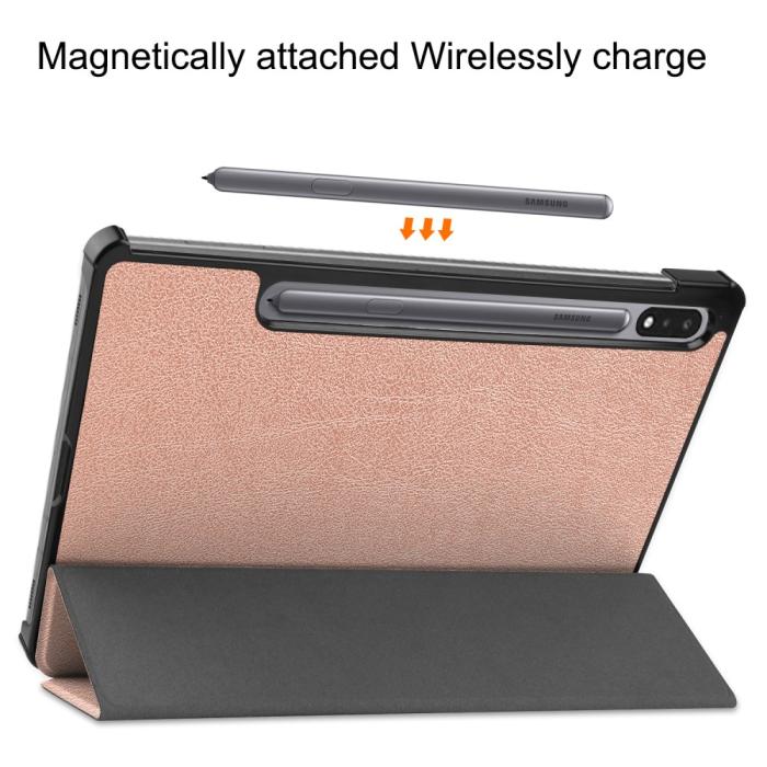 Bild 4, Samsung Galaxy Tab S9 Fodral Tri-Fold Läder Roséguld