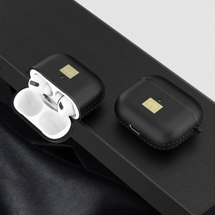 Bild 2, AirPods 3 Skal PU-Läder Textur Karbinhake Svart