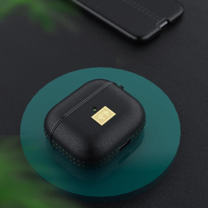 Bild 4, AirPods 3 Skal PU-Läder Textur Karbinhake Svart