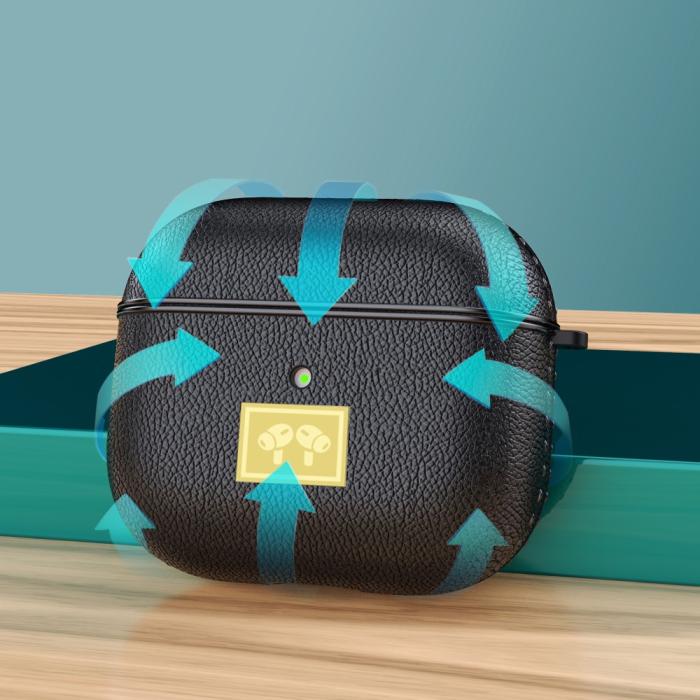 Bild 5, AirPods 3 Skal PU-Läder Textur Karbinhake Svart