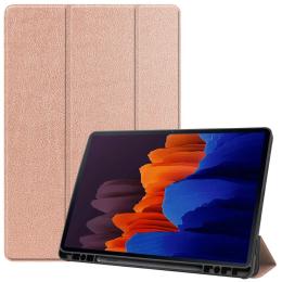 Samsung Galaxy Tab S7 Plus / Tab S8 Plus Tri-Fold Fodral Pennhållare Roséguld