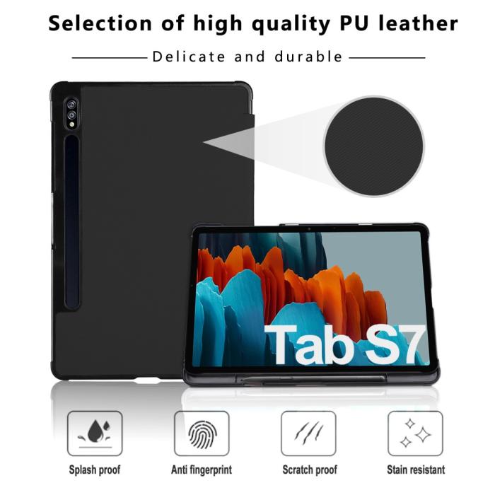 Bild 4, Samsung Tab S7 / Tab S8 - Tri-Fold Fodral Med Pennhållare - Svart