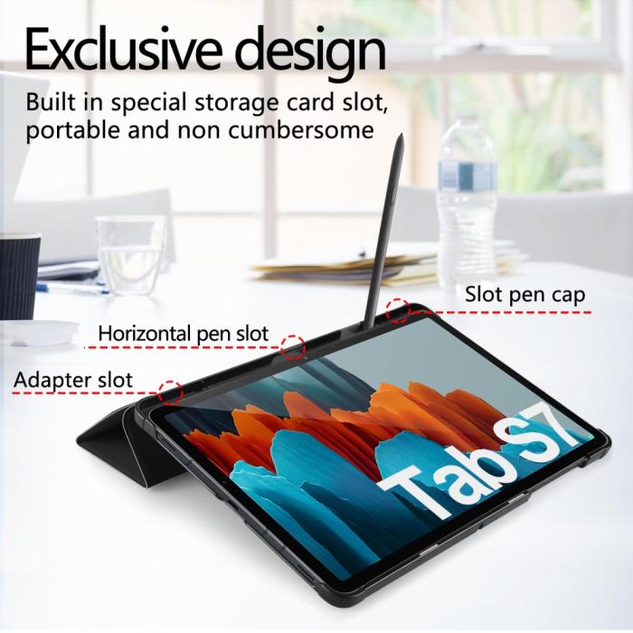Bild 5, Samsung Tab S7 / Tab S8 - Tri-Fold Fodral Med Pennhållare - Svart