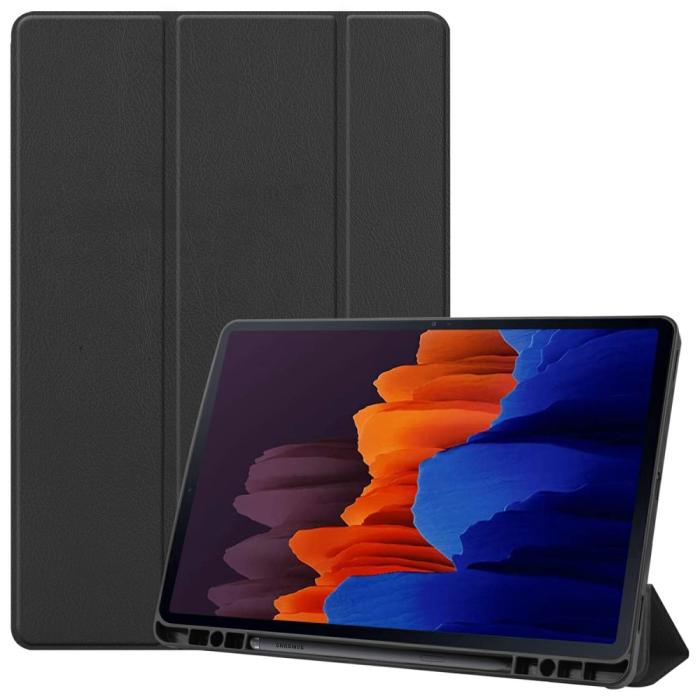 Bild 1, Samsung Galaxy Tab S7 Plus / Tab S8 Plus Tri-Fold Fodral Pennhållare Svart