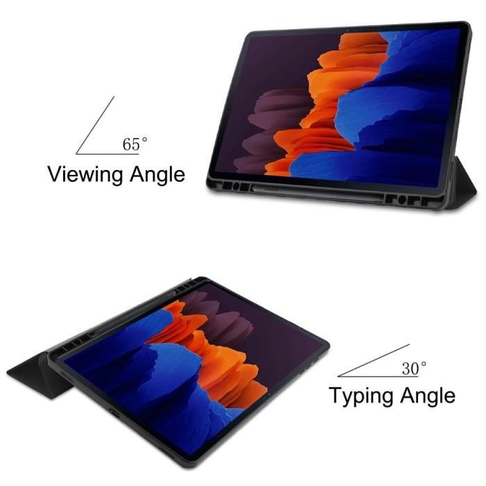 Bild 5, Samsung Galaxy Tab S7 Plus / Tab S8 Plus Tri-Fold Fodral Pennhållare Svart