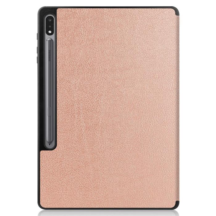 Bild 2, Samsung Galaxy Tab S7 Plus / Tab S8 Plus Tri-Fold Fodral Pennhållare Roséguld