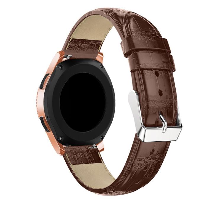 Bild 4, Äkta Läder Armband Krokodil Textur (20mm) - Brun