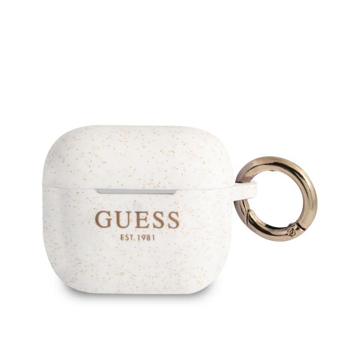 Bild 1, Guess AirPods 3 Skal Silikon Glitter Med Ring Vit