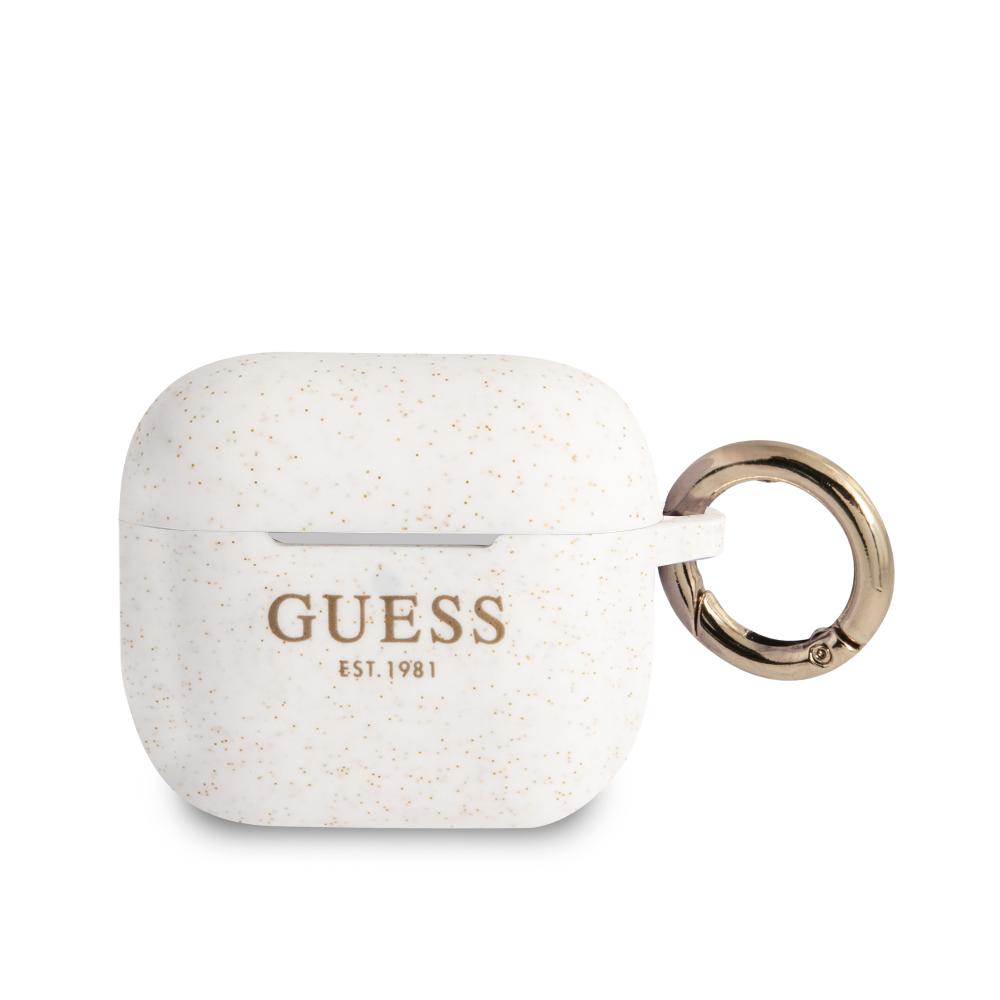 Guess AirPods 3 Skal Silikon Glitter Med Ring Vit