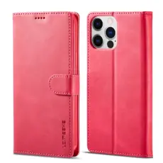 LC.IMEEKE iPhone 14 Pro Fodral L&auml;der R&ouml;d/Rosa