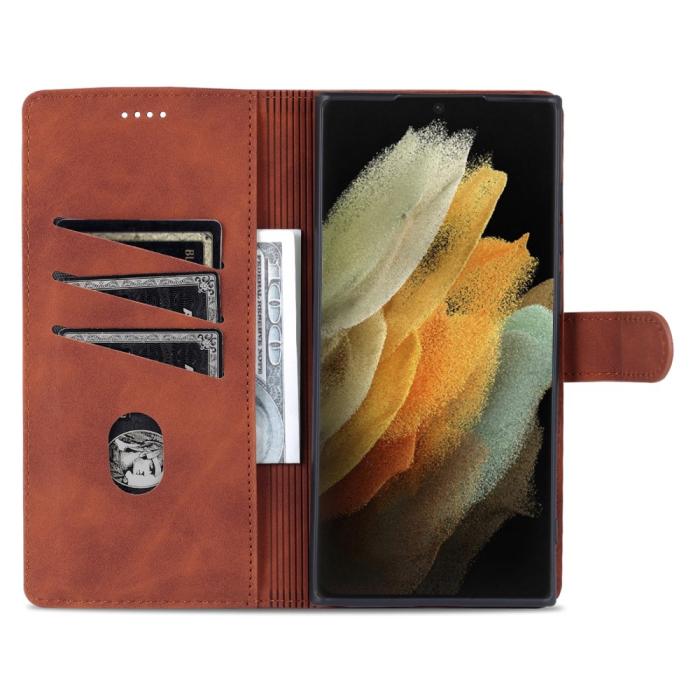 Bild 6, AZNS Samsung Galaxy S22 Ultra Fodral Läder Brun