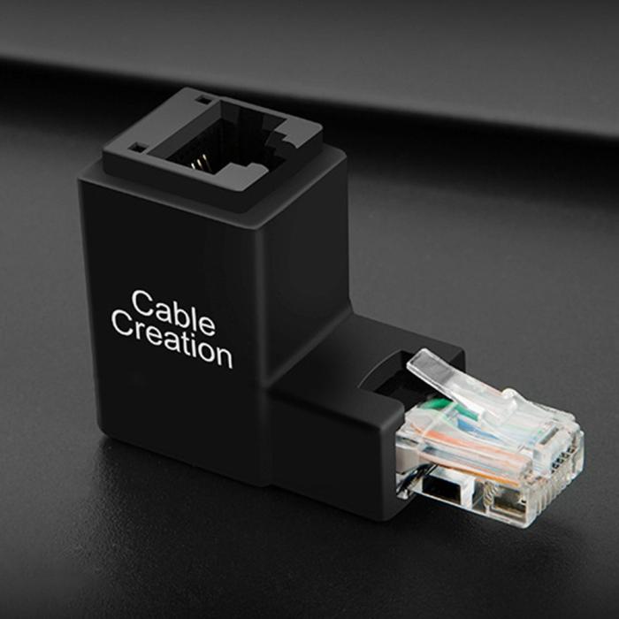 Bild 3, CableCreation 90 Graders RJ45 Ethernet Adapter Svart