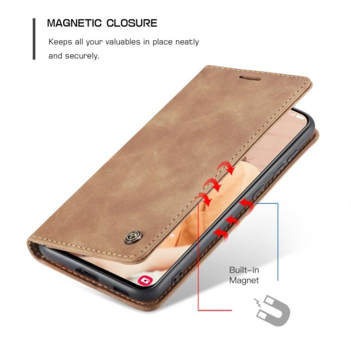 Bild 5, CASEME Samsung Galaxy S21 FE Fodral Retro Flip Läder Brun
