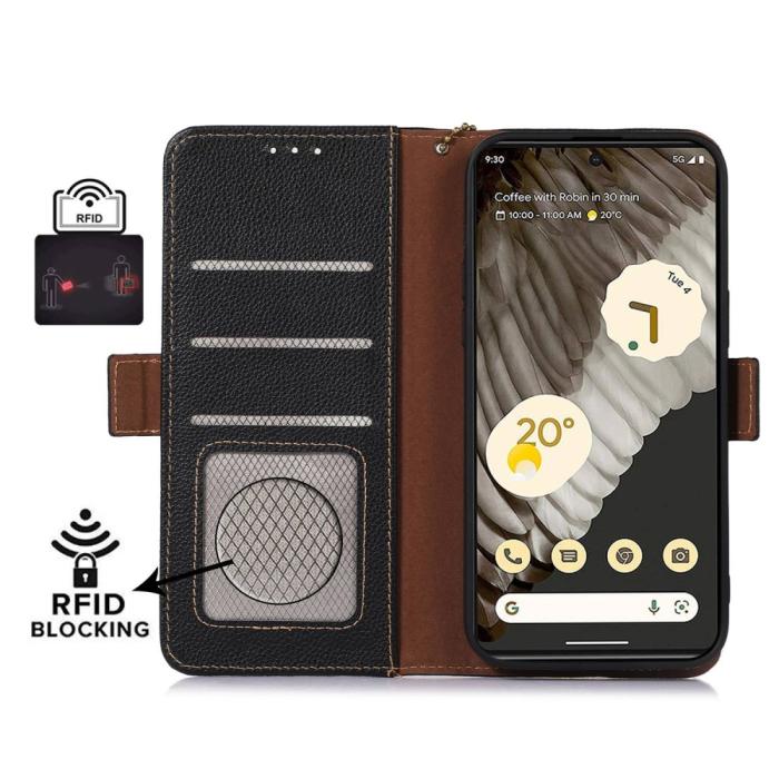Bild 2, Google Pixel 7A Fodral RFID Äkta Läder Svart