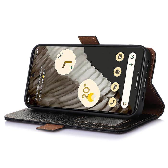 Bild 3, Google Pixel 7A Fodral RFID Äkta Läder Svart