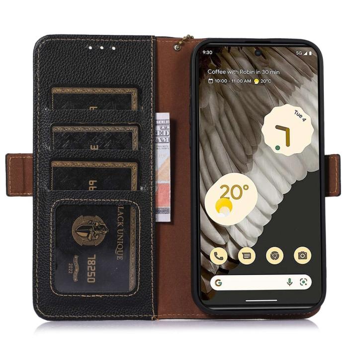 Bild 4, Google Pixel 7A Fodral RFID Äkta Läder Svart