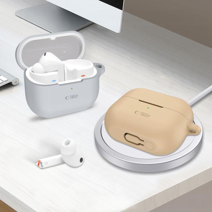 Bild 4, Tech-Protect Galaxy Buds 3/3 Pro Skal Silikon Hook Caffe Latte