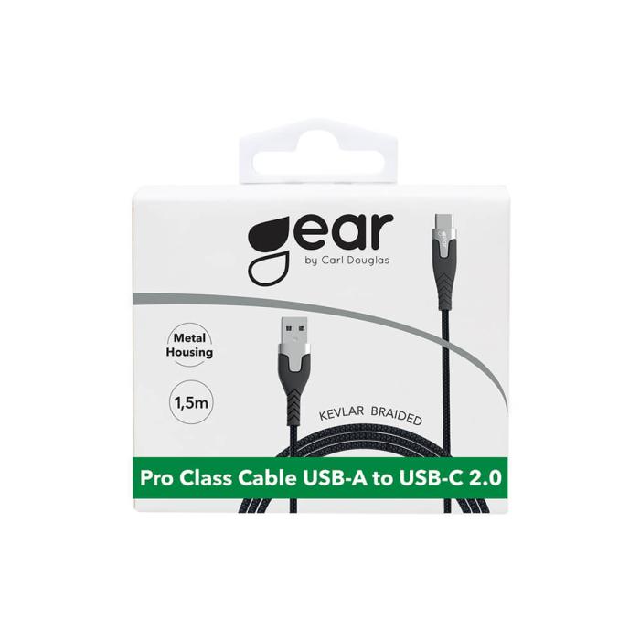 Bild 2, GEAR Laddkabel PRO USB-A - USB-C 1.5m Kevlarkabel Svart