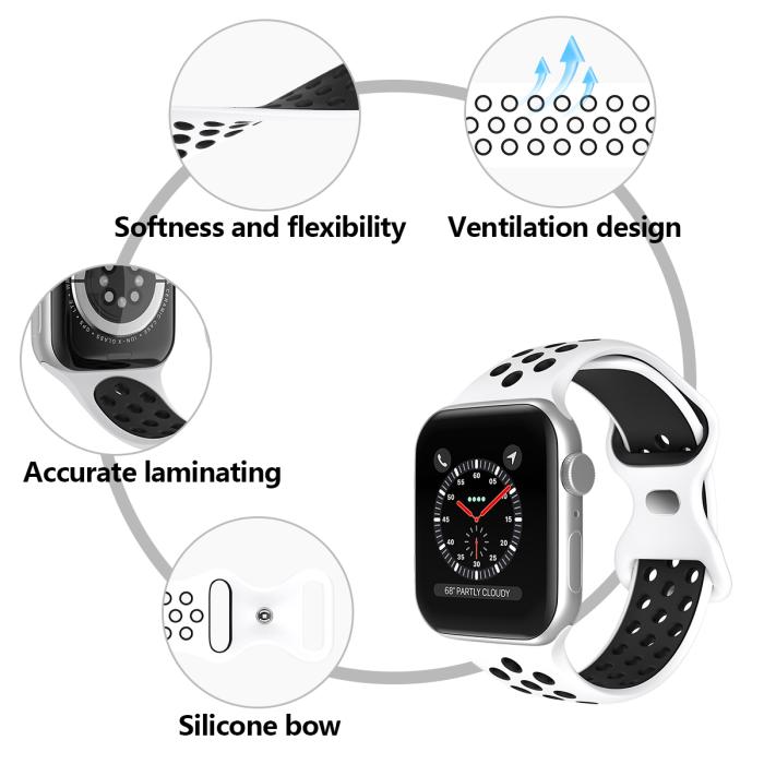 Bild 5, Sportarmband Dual-Color Apple Watch 41/40/38 mm (S/M) Vit/Svart