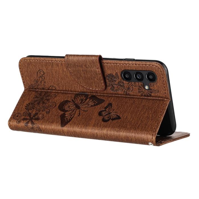 Bild 2, Samsung Galaxy A27 5G Fodral Läder Fjärilar Brun