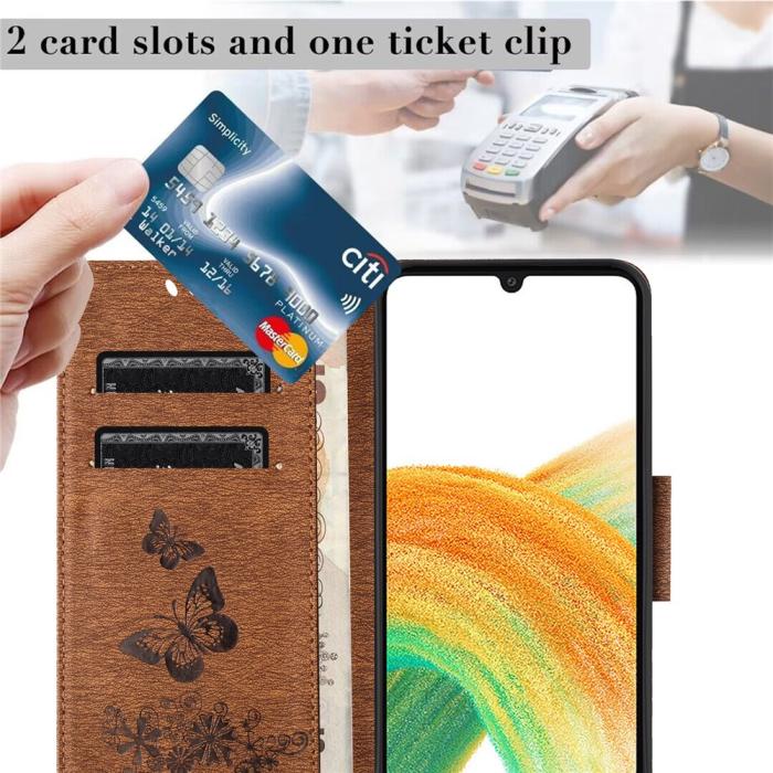 Bild 4, Samsung Galaxy A27 5G Fodral Läder Fjärilar Brun