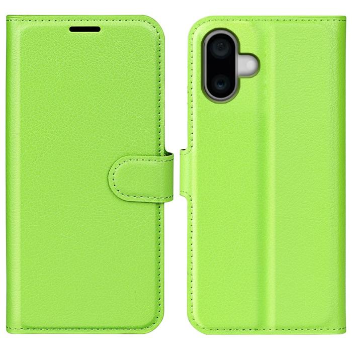 Bild 1, iPhone 16 Plus Fodral Litchi Läder Grön