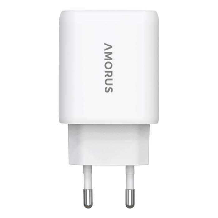 Bild 2, Amorus 30W GaN PD QC USB-C / USB-A Väggladdare Vit