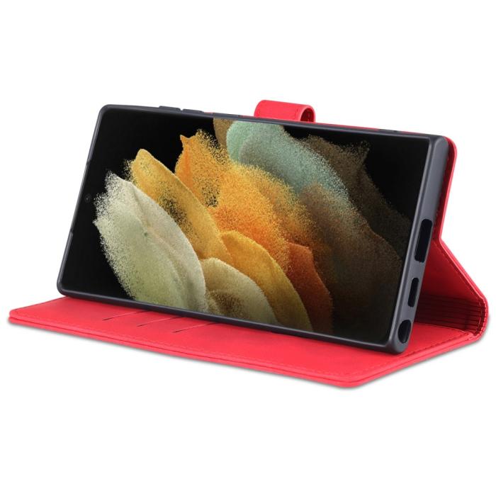 Bild 4, AZNS Samsung Galaxy S22 Ultra Fodral Läder Röd