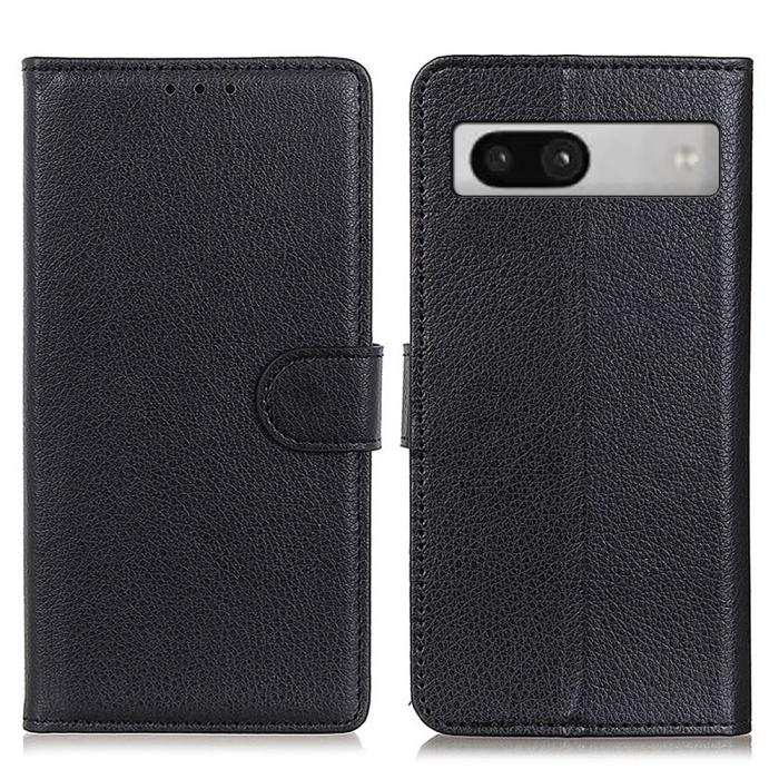 Bild 1, Google Pixel 7A Fodral Litchi Läder Svart