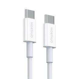 NORTHJO 1m 60W PD USB-C - USB-C Snabbladdnings Kabel Vit