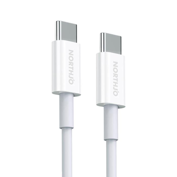 Bild 1, NORTHJO 1m 60W PD USB-C - USB-C Snabbladdnings Kabel Vit