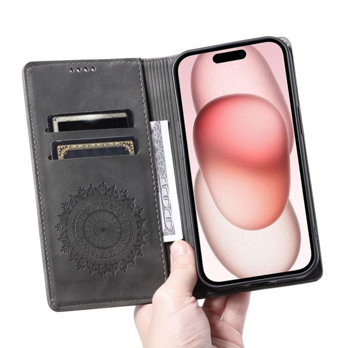 Bild 5, iPhone 16 Pro Max Fodral Mandala Flip Läder Grå
