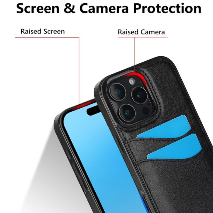Bild 5, iPhone 16 Pro Skal Med Kortfack Läder Svart