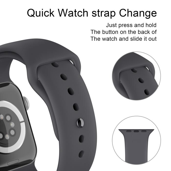 Bild 4, Apple Watch 42/44/45/49 mm Silikon Armband (M/L) Mörk Grå