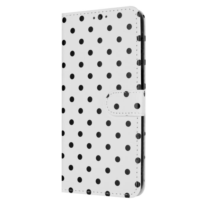 Bild 4, Motorola Edge 70 Fodral Polka Dot Läder Vit / Svart