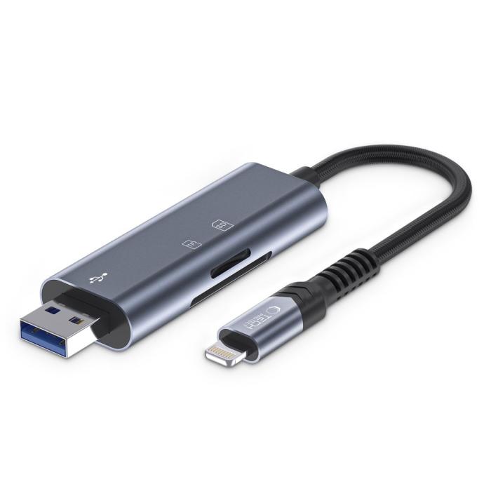 Bild 1, Tech-Protect Lightning - USB SD & Micro SD Kortläsare Grå