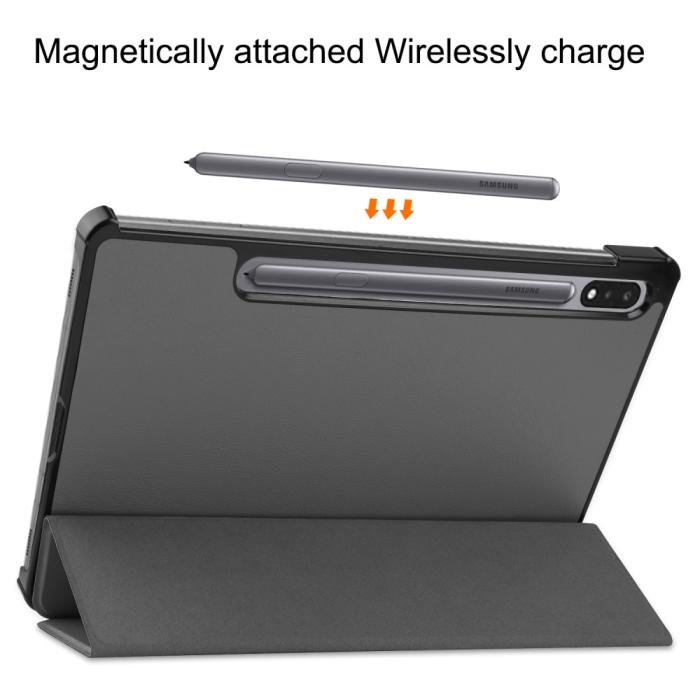 Bild 4, Samsung Galaxy Tab S9 Fodral Tri-Fold Läder Grå