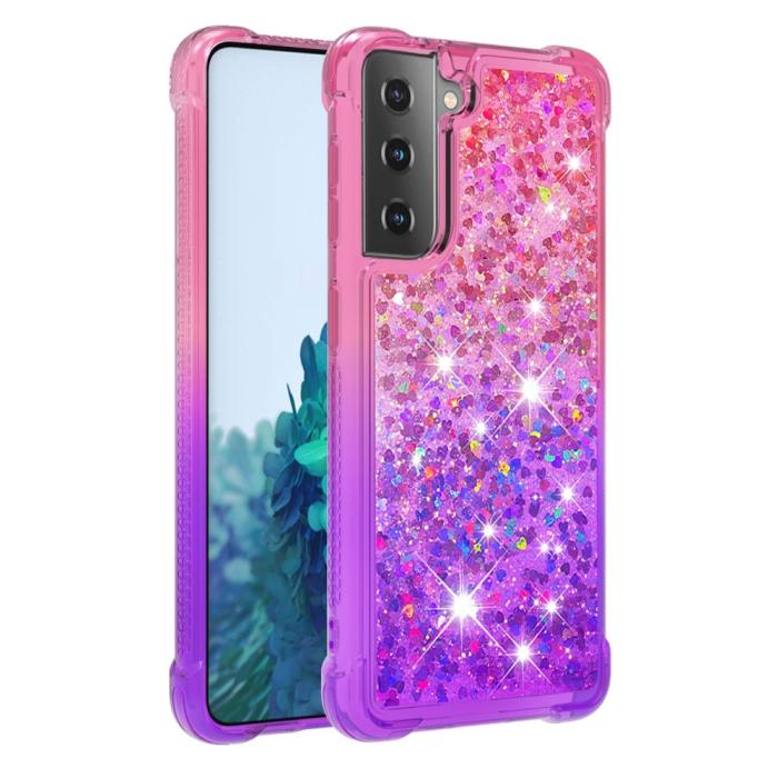Bild 3, Samsung Galaxy S21 Plus - Shockproof Quicksand Skal - Rosa/Lila
