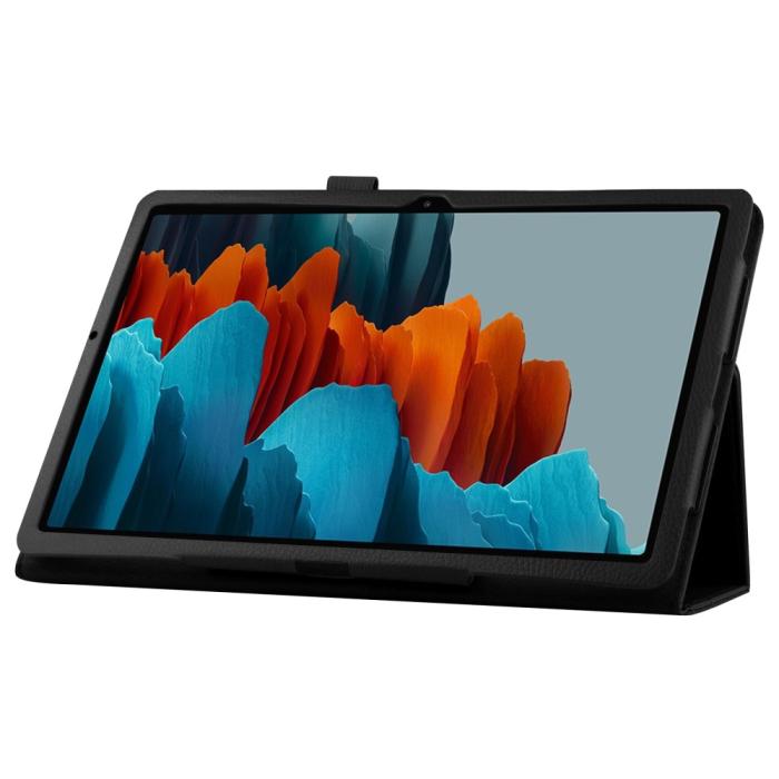 Bild 6, Samsung Galaxy Tab S7 Plus / Tab S8 Plus Litchi Läder Fodral Svart