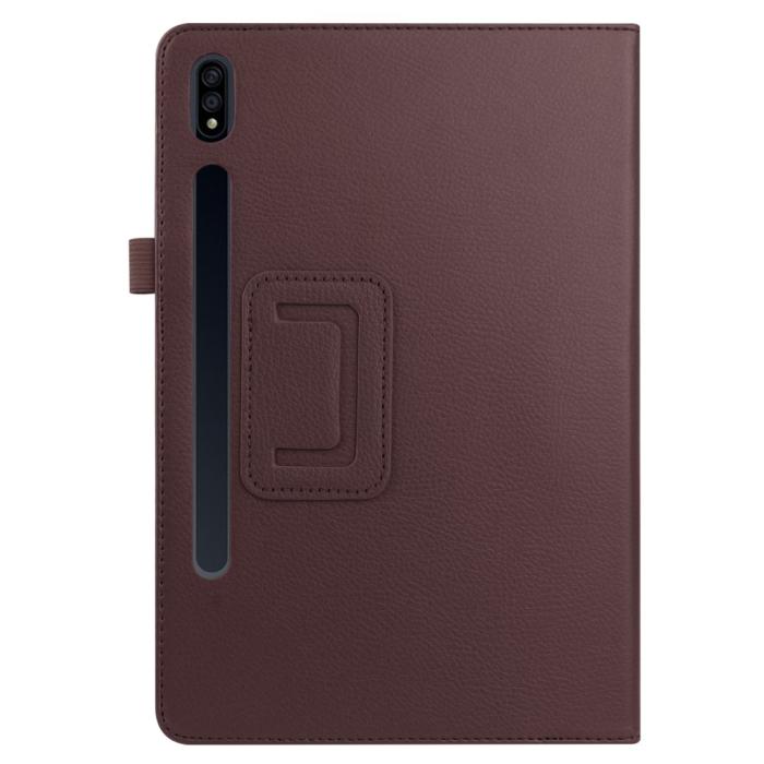 Bild 2, Samsung Galaxy Tab S7 Plus / Tab S8 Plus Litchi Läder Fodral Brun