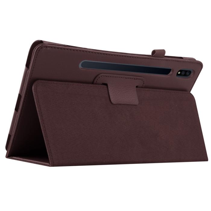 Bild 4, Samsung Galaxy Tab S7 Plus / Tab S8 Plus Litchi Läder Fodral Brun